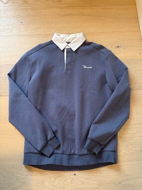 Macade Blue Long Sleeve Rugby Pullover with White Collar